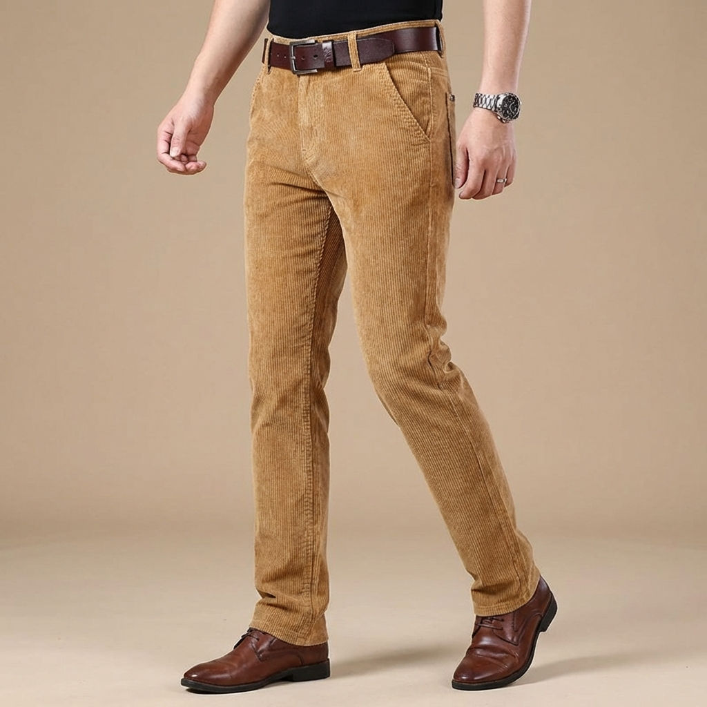 Classic men's corduroy trousers, versatile for formal, smart casual, or business attire.