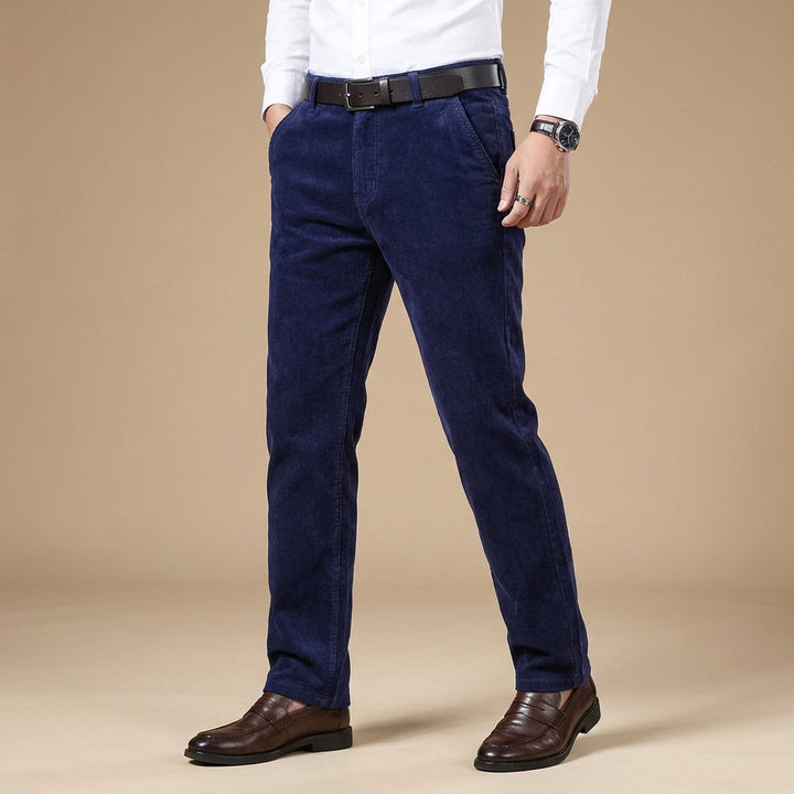 Men's premium corduroy dress trousers in tailored fit, ideal for smart casual & business attire.