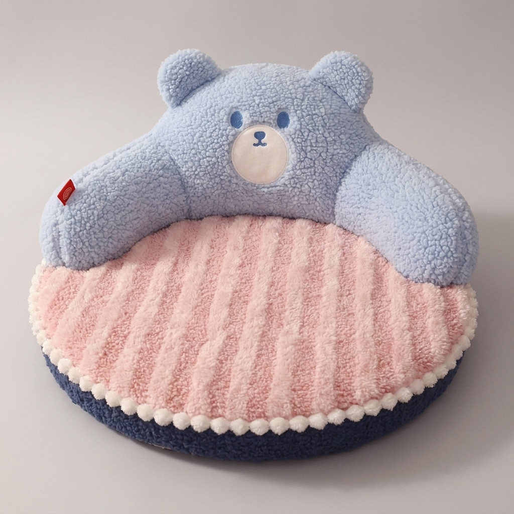 Cute pink or brown bear-shaped plush pet mat for ultimate comfort. Ideal cozy sleeping bed for cats & small dogs.