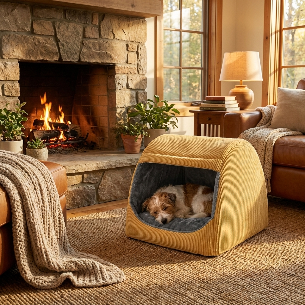 Cozy gray flannel dog tent bed for ultimate pet comfort. Warm, detachable, and washable large indoor dog sanctuary.