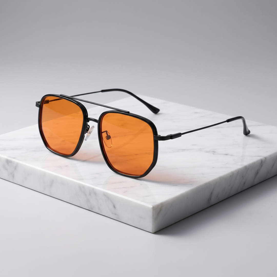 Elegant unisex square sunglasses. Lightweight alloy frame, anti-glare acrylic lenses. Modern eye protection & comfort.