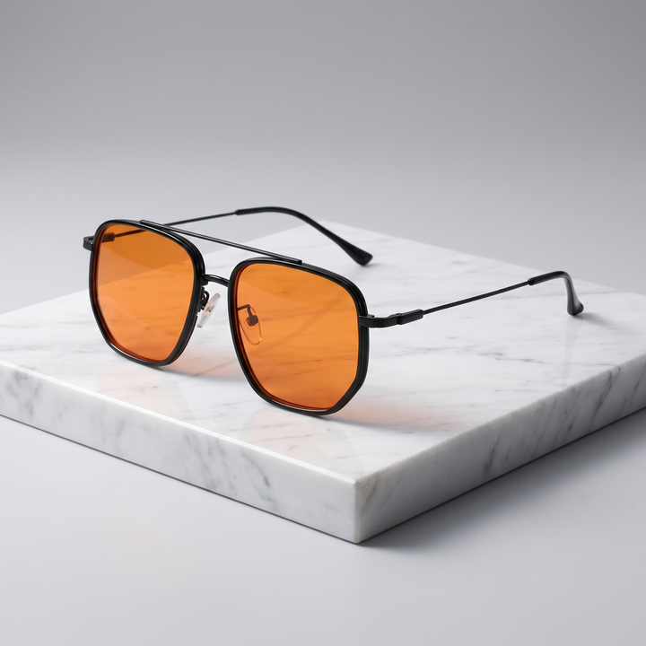 Elegant unisex square sunglasses. Lightweight alloy frame, anti-glare acrylic lenses. Modern eye protection & comfort.