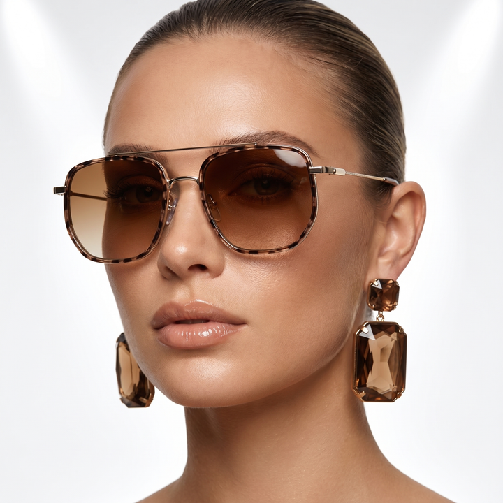 Unisex square frame sunglasses with alloy frame & acrylic anti-glare lenses. Modern, stylish eye protection.