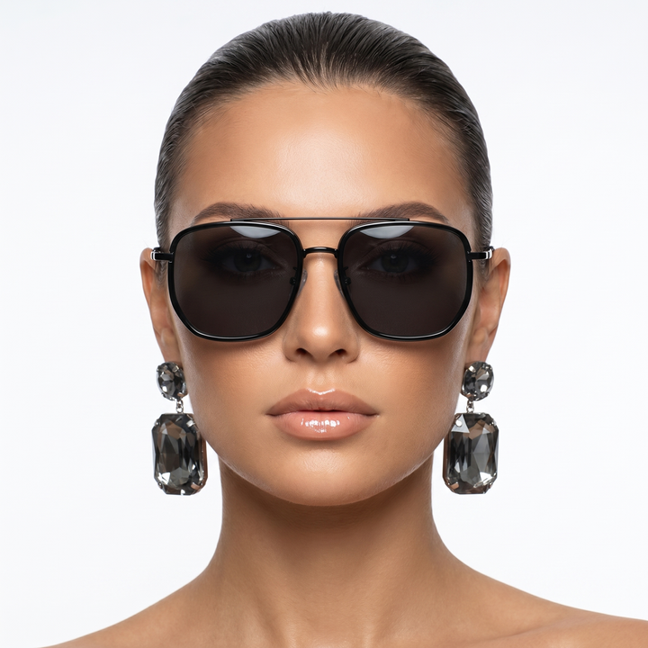 Modern square frame sunglasses for unisex style. Anti-glare acrylic lenses & lightweight alloy frame for comfort.