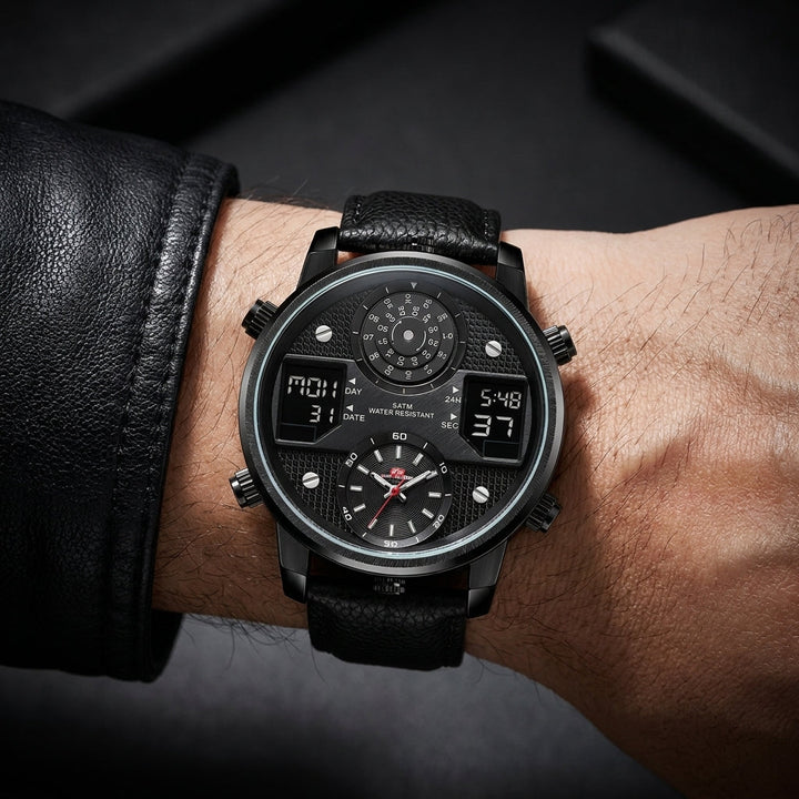 Men's multifunction stainless steel dive watch, water-resistant with oversized dial. Perfect durable timepiece.