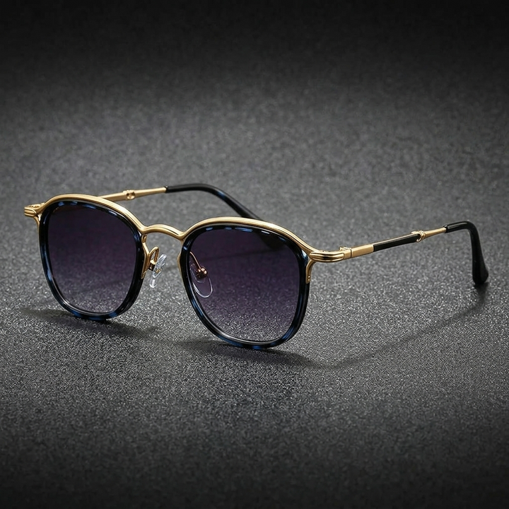 Stylish blue leopard Elvian round sunglasses, perfect unisex eyewear for fashion.
