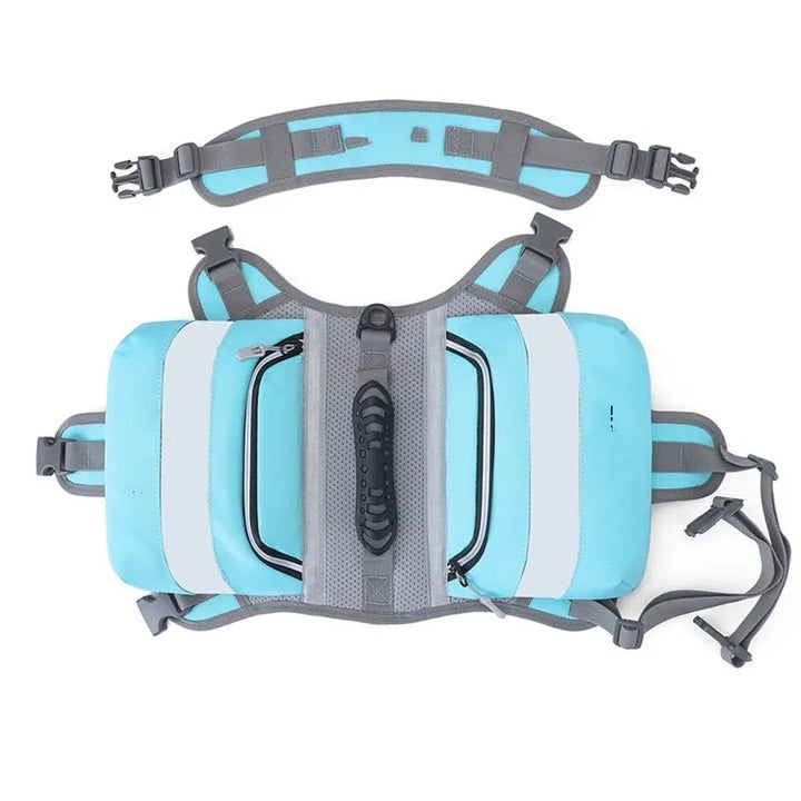 Waterproof dog accessory: reflective canine life jacket, essential for safe swimming & training.