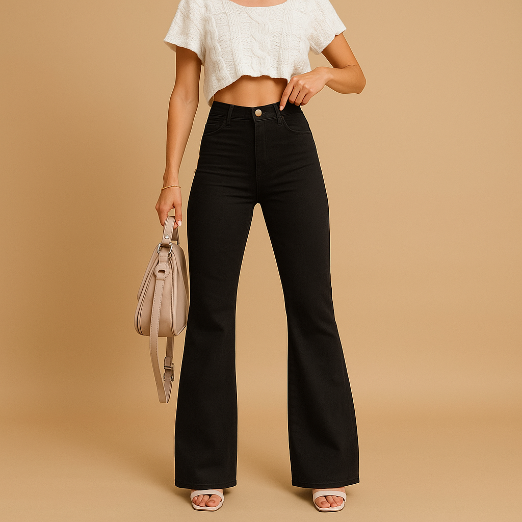 Fashionable high-waist flared trousers for women, ensuring comfort and a versatile, chic look.