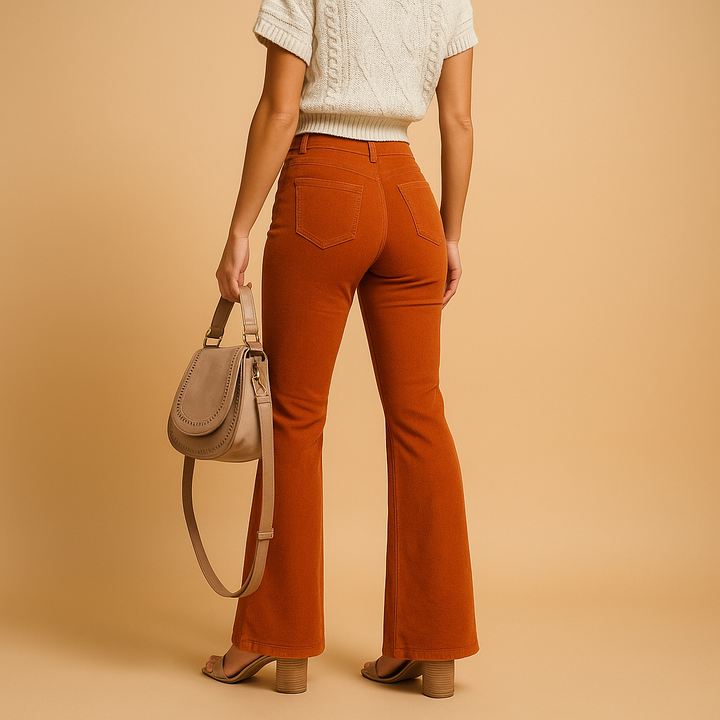 Women's comfortable flared trousers with a high waist and stretch fit, ideal for modern, versatile fashion.
