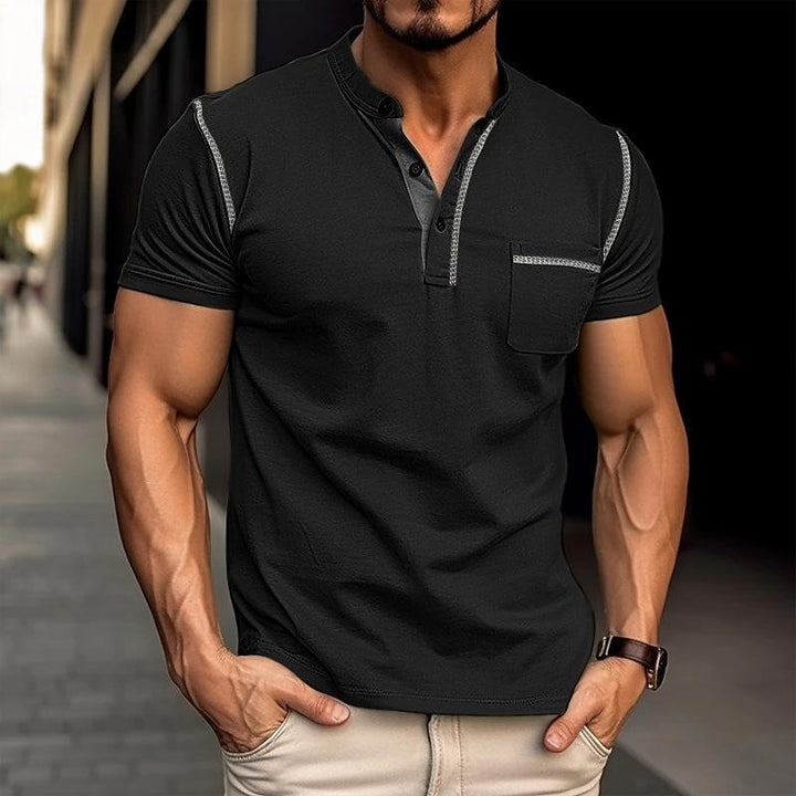 Men's short sleeve henley t-shirt, ideal for casual style & everyday comfort.