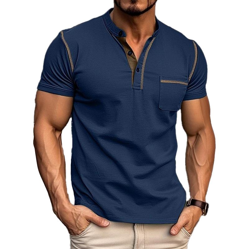 Men's Henley Tee with button placket & chest pocket, comfortable casual top.