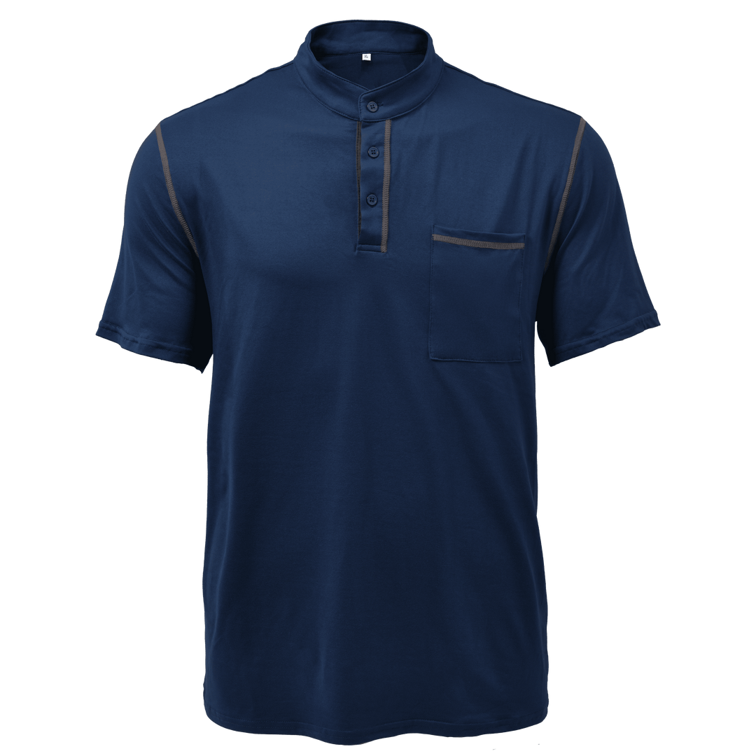Casual men's short sleeve henley tee featuring a practical chest pocket.