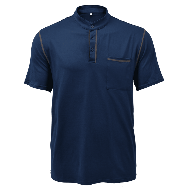 Casual men's short sleeve henley tee featuring a practical chest pocket.