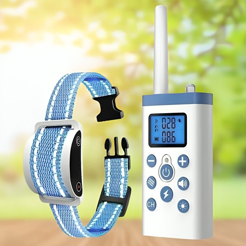 Humane cat training collar with remote, adjustable & reflective, aiding pet behavior control and anti-bark.