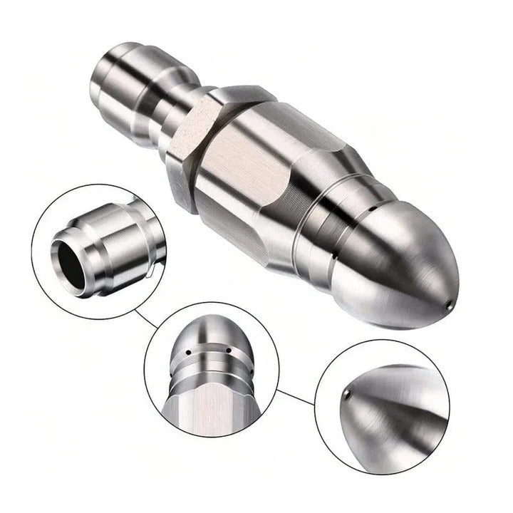 Stainless steel sewer jetter nozzle, a powerful pipe cleaning & drain cleaner tool for pressure washers.