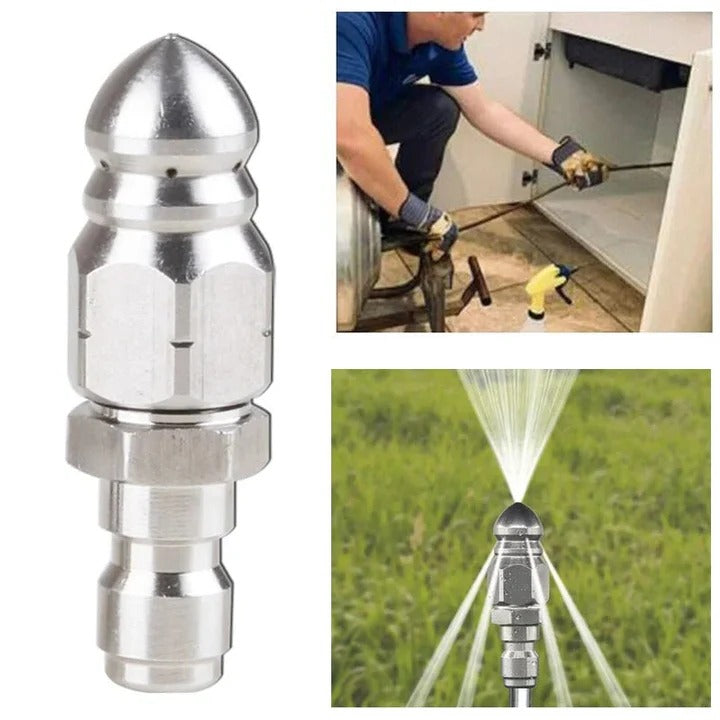 Efficient high pressure sewer jetter nozzle for pressure washers, perfect for clogged pipes & drains.