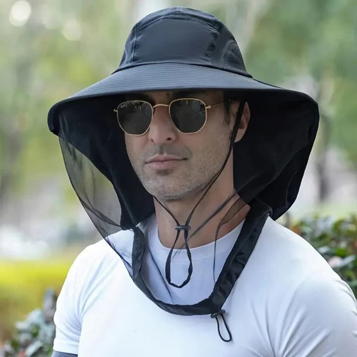 Unisex outdoor sun hat with wide brim & neck flap for ultimate UV protection, ideal for hiking, fishing, camping.
