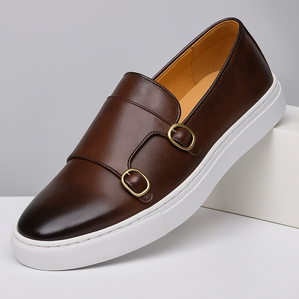 Classic men's black monk strap loafers, stylish & comfortable for formal or business casual wear.