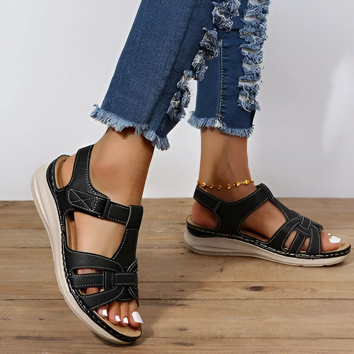 Adjustable women's orthopedic sandals, designed for ultimate comfort and support during casual walks.