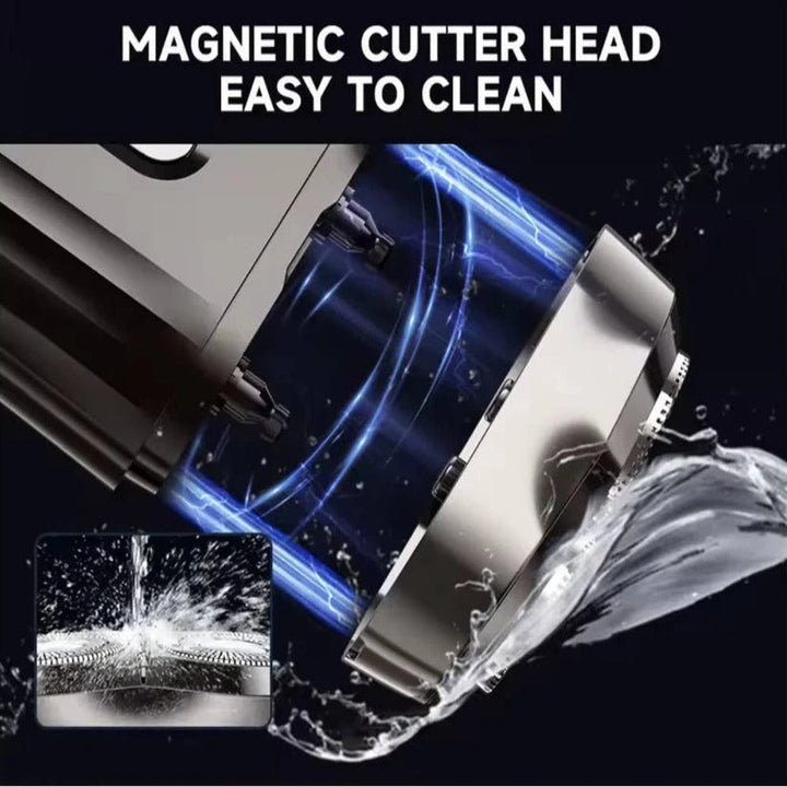 Sleek men's portable electric razor for quick, quiet, and precise facial and body hair removal.