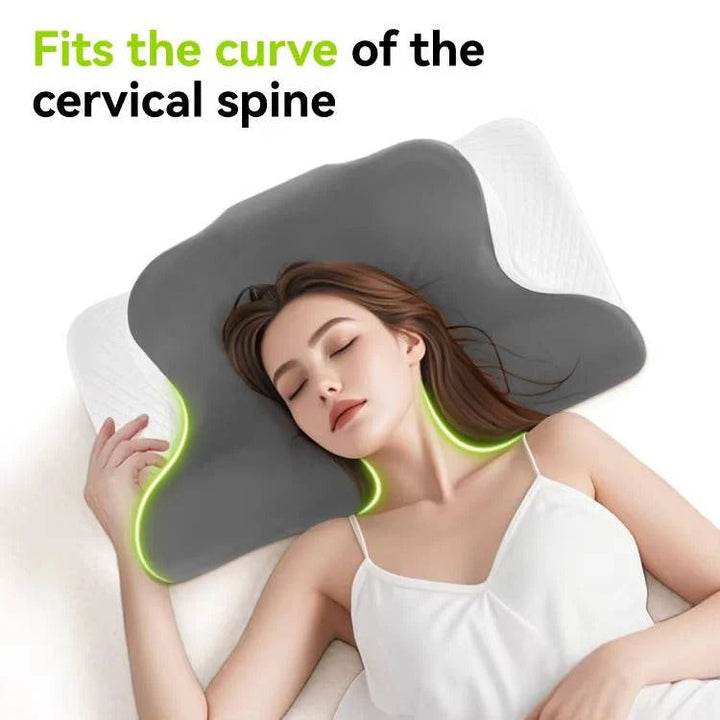 Orthopedic memory foam neck pillow with contour design for neck support, stress relief & healthy sleep posture.