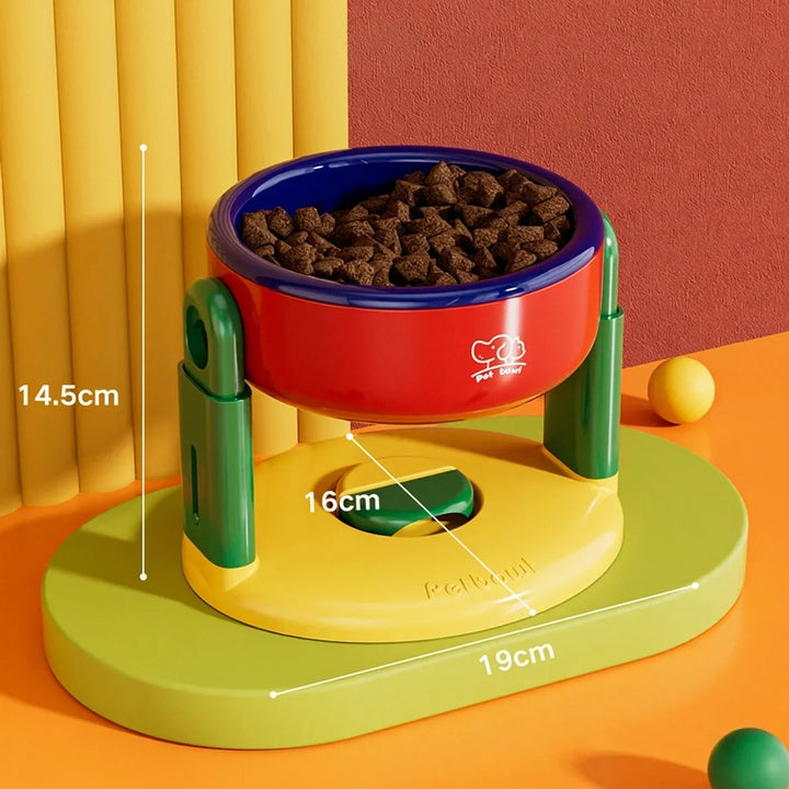 Pink adjustable height elevated pet feeder with anti-slip base. Promotes pet health, comfortable for dogs & cats.