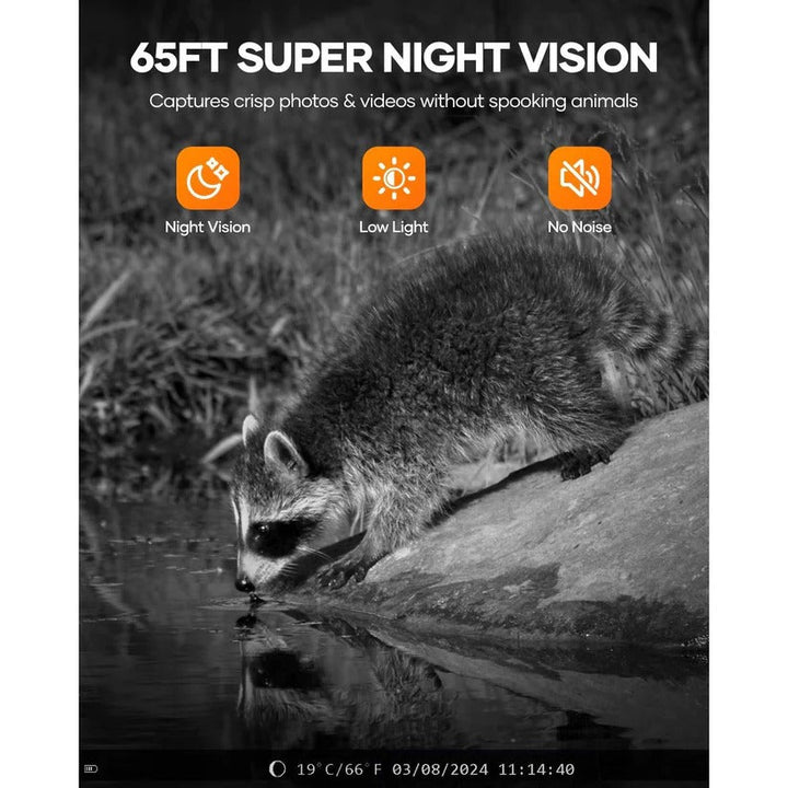 Wireless outdoor security camera, 48MP solar trail cam for remote monitoring, 1080p video, and infra-red night vision.