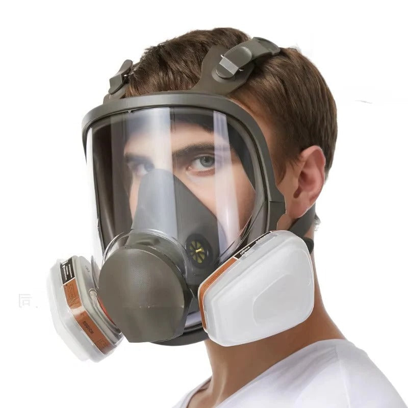 Comfortable full face respirator mask, anti-fog lens & silicone seal ensure tight fit for dust protection.