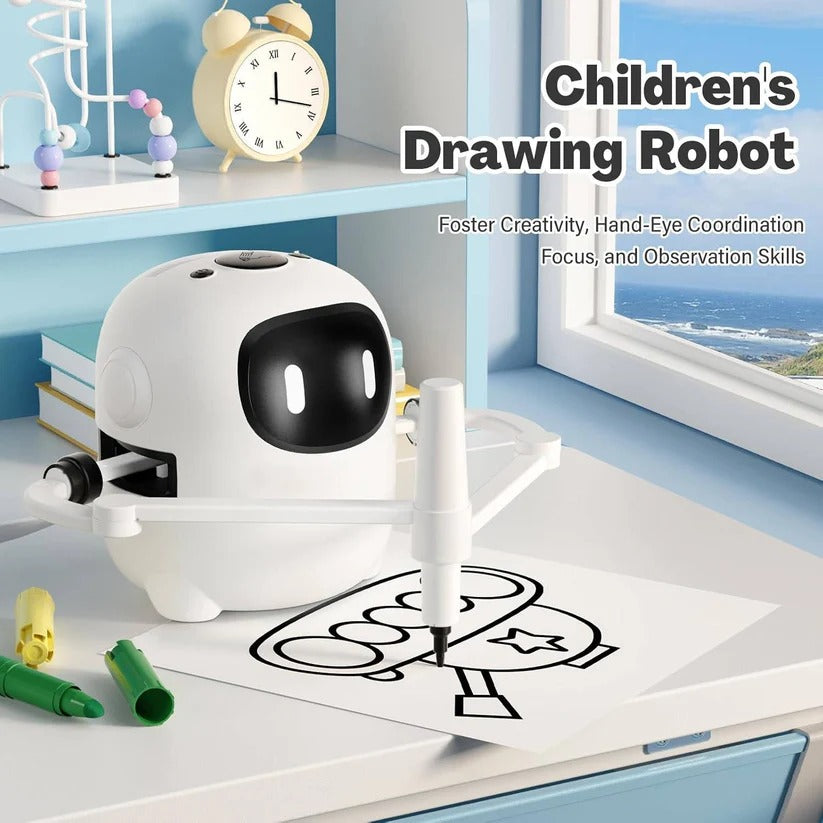 Voice-guided drawing robot, a fun STEM toy & educational gift for kids, includes 150 drawing activity cards.