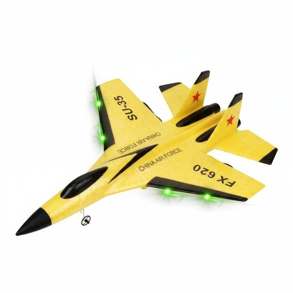 Durable EPP foam RC SU35 fighter jet plane, with bright LED lights, designed for unisex outdoor play.