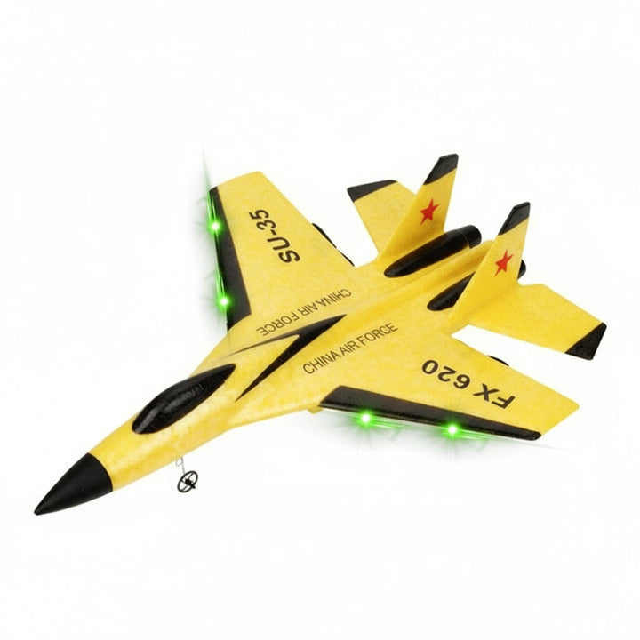 Durable EPP foam RC SU35 fighter jet plane, with bright LED lights, designed for unisex outdoor play.