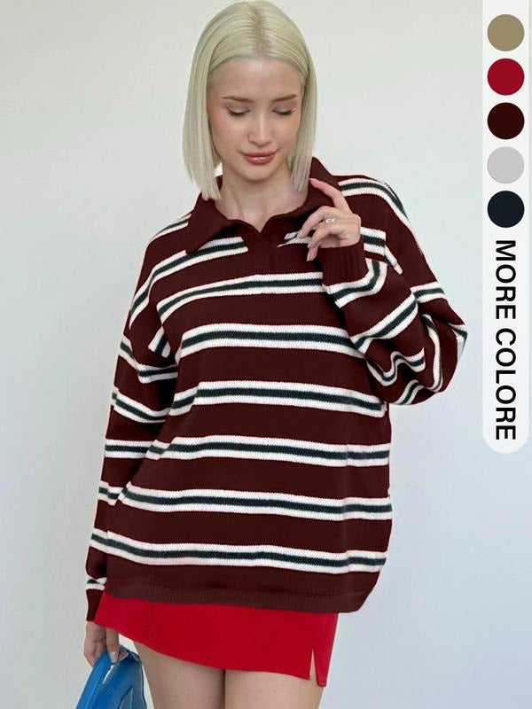 Versatile women's striped knit sweater. Comfy long sleeve pullover, ideal for everyday casual to refined looks.