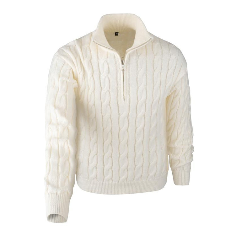 Cozy men's cable knit pullover sweater, ideal for warmth and comfort, a perfect addition to any winter wardrobe.