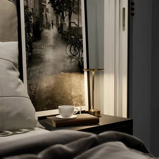 Sleek touch lamp, stepless dimming, 3 color modes for versatile indoor & outdoor lighting.