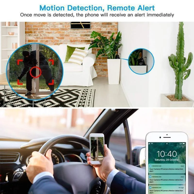 Magnetic 1080p WiFi mini security camera for easy placement, ideal for indoor home surveillance.