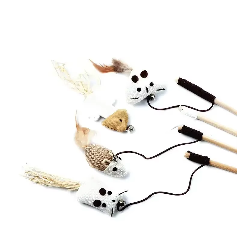 Interactive cat feather toy with jingly bells for active feline playtime.
