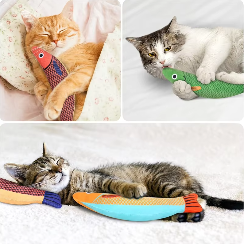 Interactive cat fish toy with realistic sound & catnip for feline enrichment