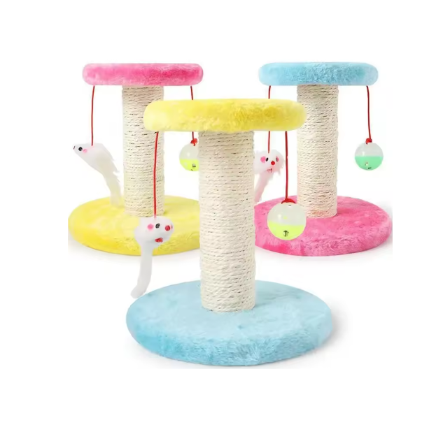 Interactive cat scratching post with sisal rope & ball for feline playtime & furniture protection.