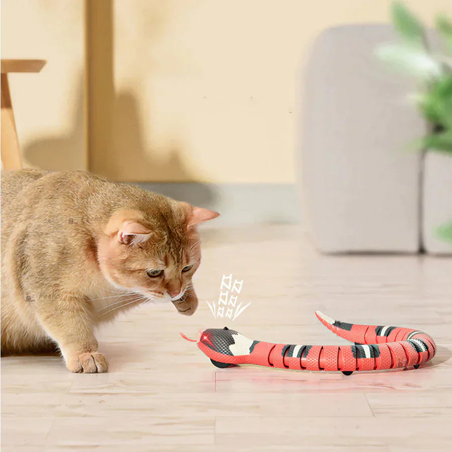 Interactive cat toy simulating realistic snake movement, electric and rechargeable for pet enrichment.