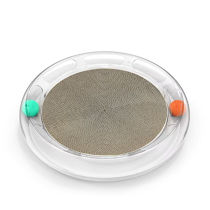 Cat scratcher with built-in play balls, an engaging pet enrichment toy for cats of all ages