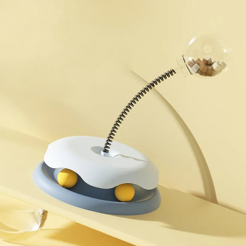 Flexible pole treat dispenser for cats, stimulating active play & entertainment