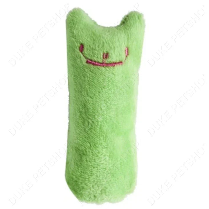Catnip dental toy in action, showing a happy cat engaged in chewing and play