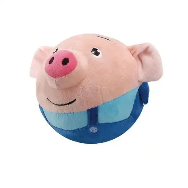 Pink pig plush dog toy, interactive and bouncing, for pet playtime and enrichment