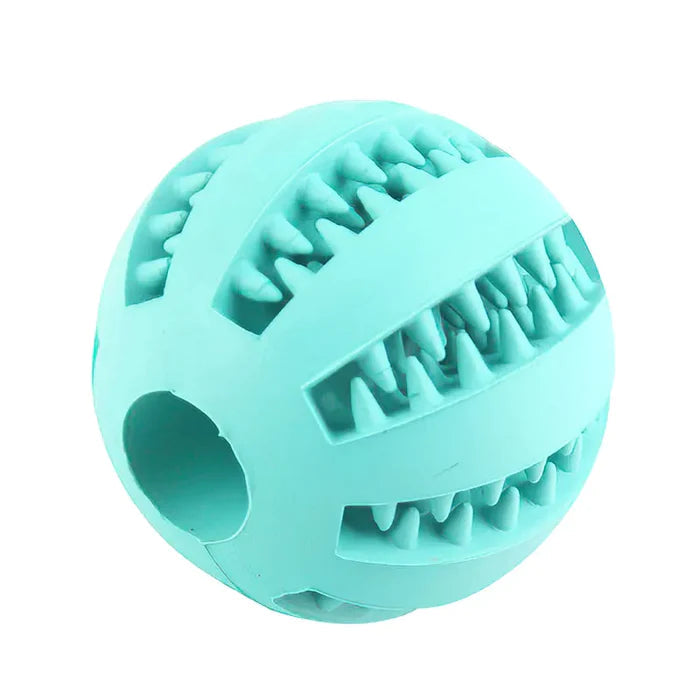 Interactive dog chew toy for aggressive chewers, blue rubber dental treat ball