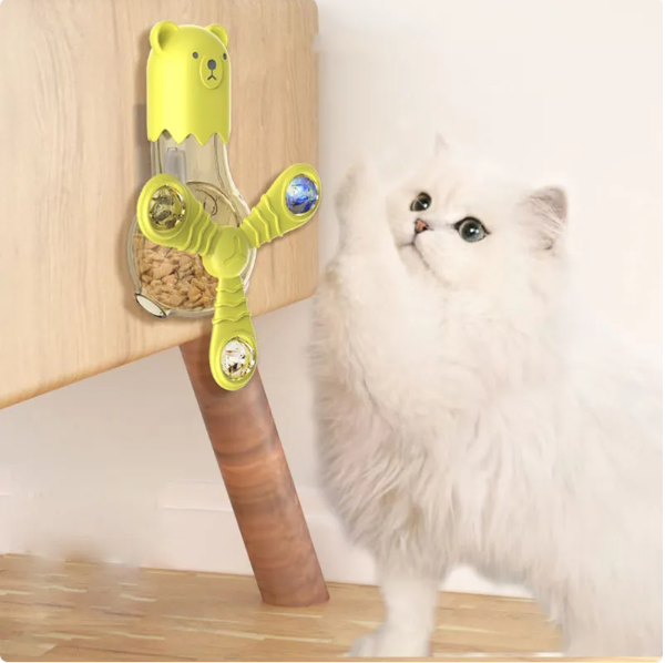 Interactive pet food dispenser bear toy, engaging cat or dog enrichment feeder