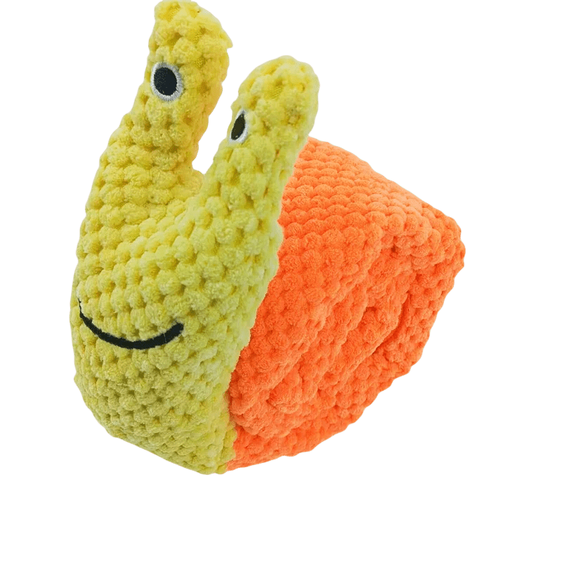 Durable pet snail puzzle toy with hidden compartments, perfect interactive chew toy for dog enrichment.