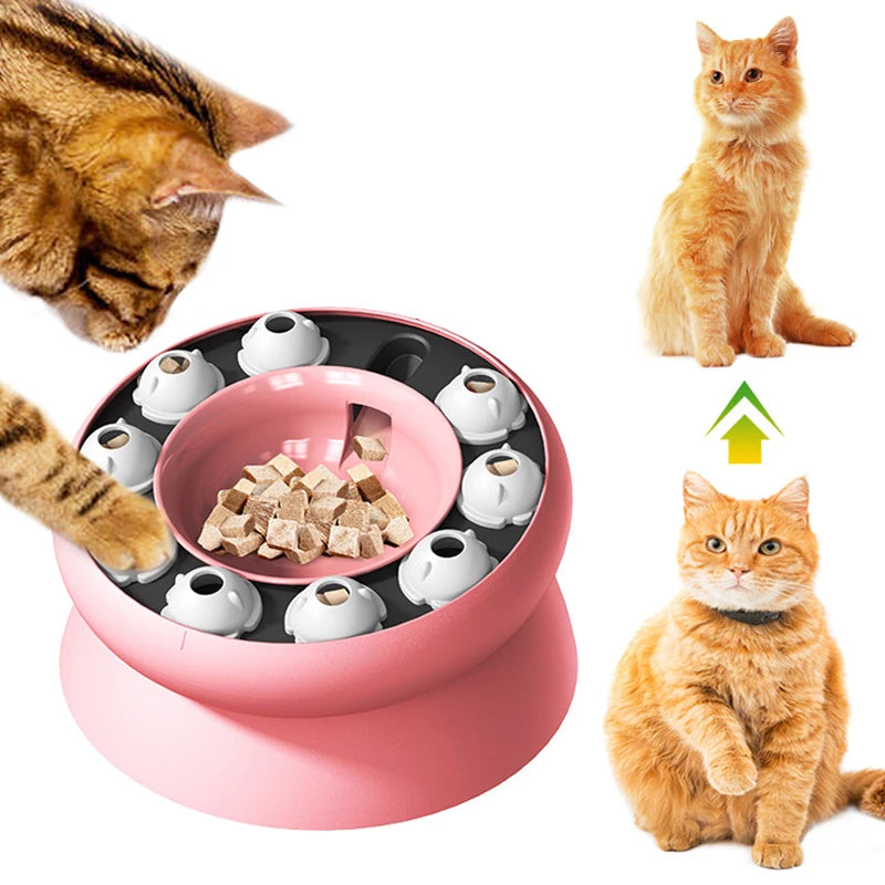 Interactive puzzle cat feeder with ergonomic tilt for slow eating and pet weight management