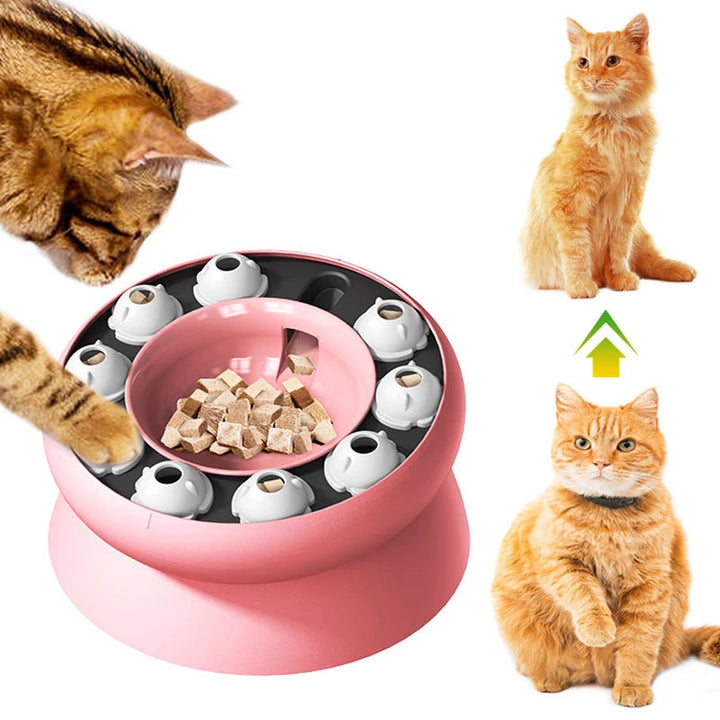 Interactive puzzle cat feeder with ergonomic tilt for slow eating and pet weight management