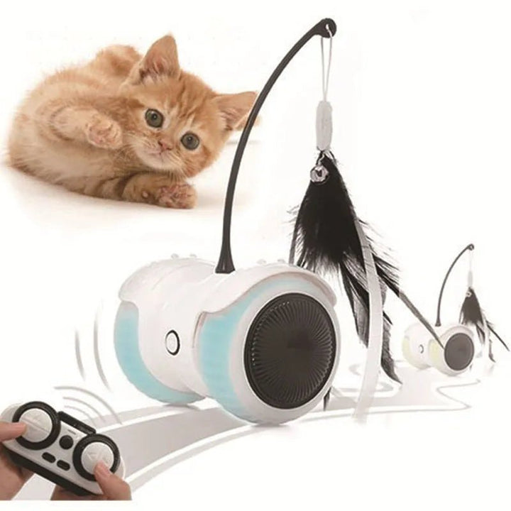 Cat playing with Electric PurrChase, a durable remote control toy for kitten entertainment