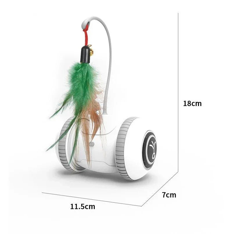Electronic robot cat toy with a moving feather, providing endless entertainment and cat exercise.